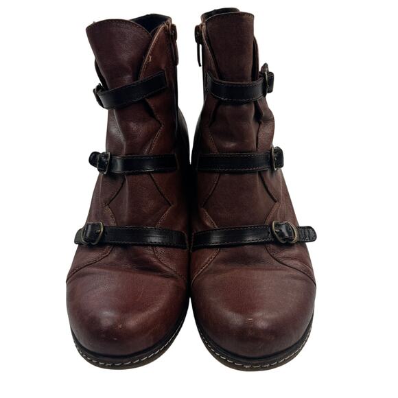 Eric Michael Lena Buttery Soft Brown Leather Buckle Wedge Booties Women's 7.5 - Picture 2 of 9